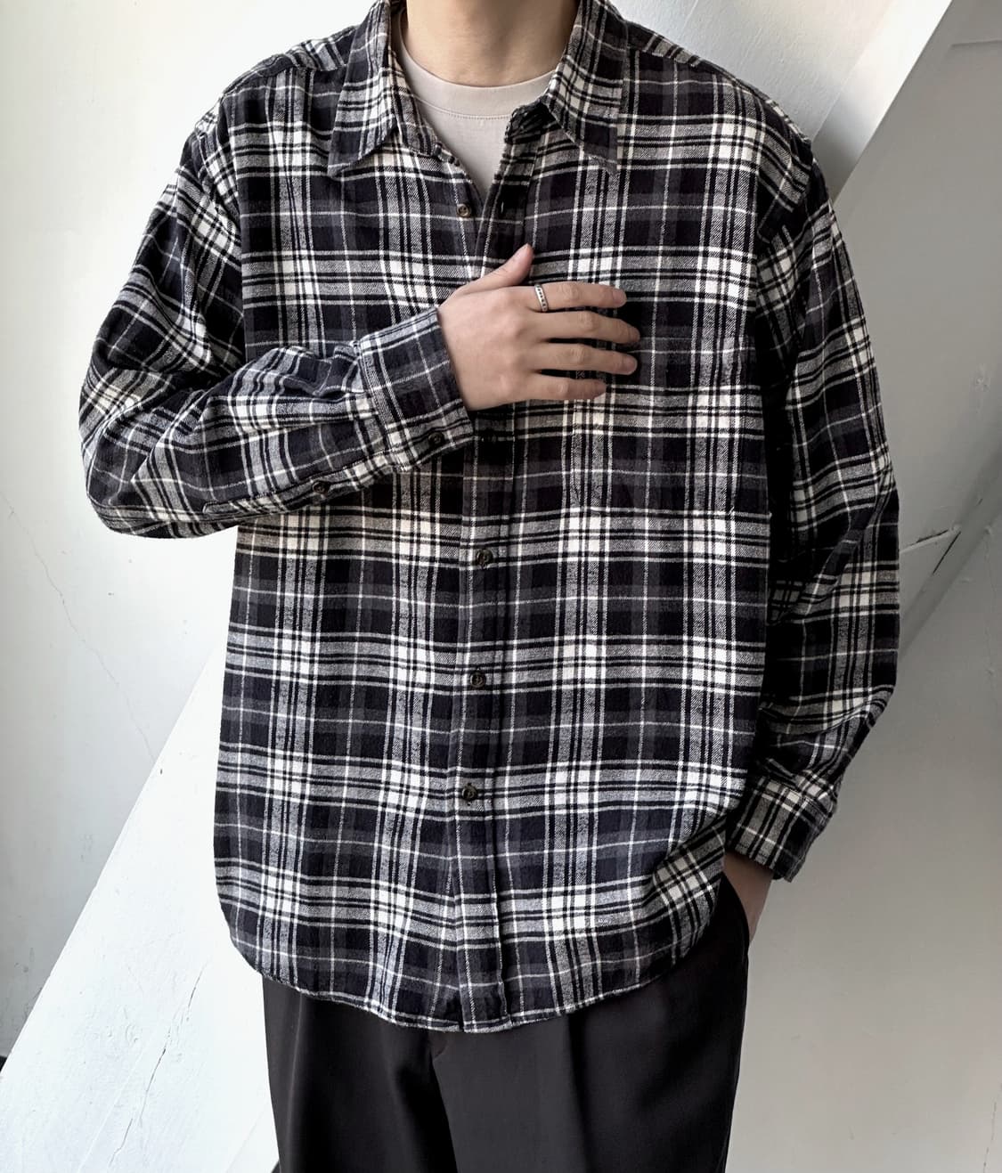 Brushed cotton nel check shirt 상품이미지8
