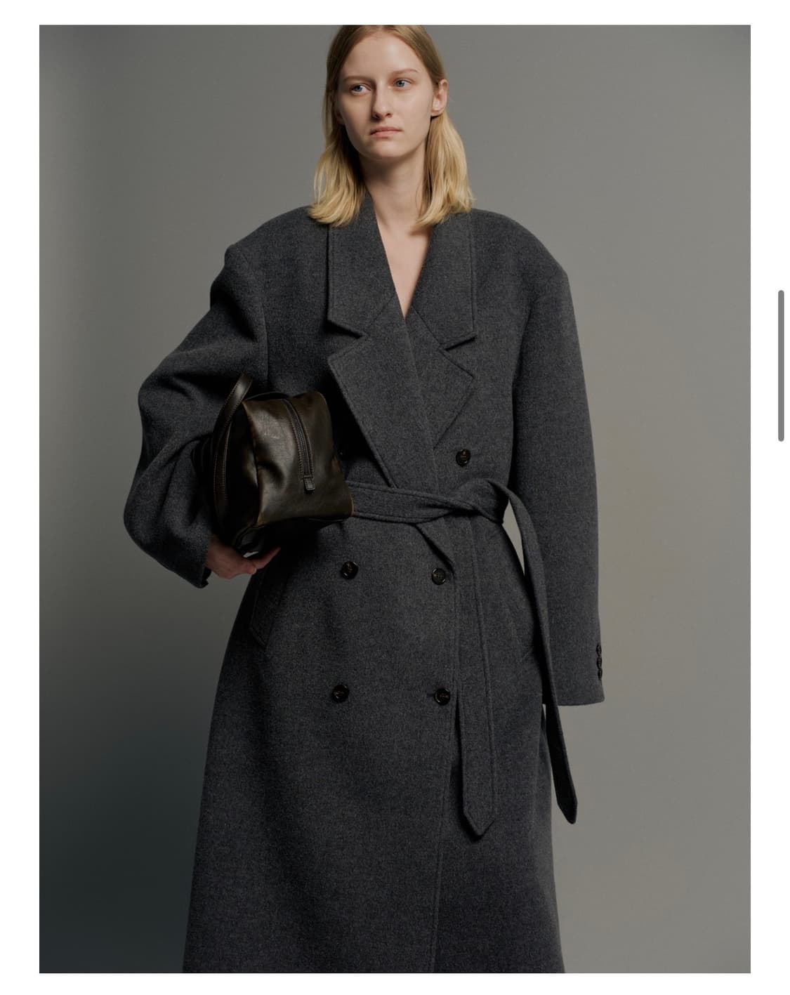 파사드패턴 캐시미어 벨티드 더블코트 - 차콜 상품이미지1