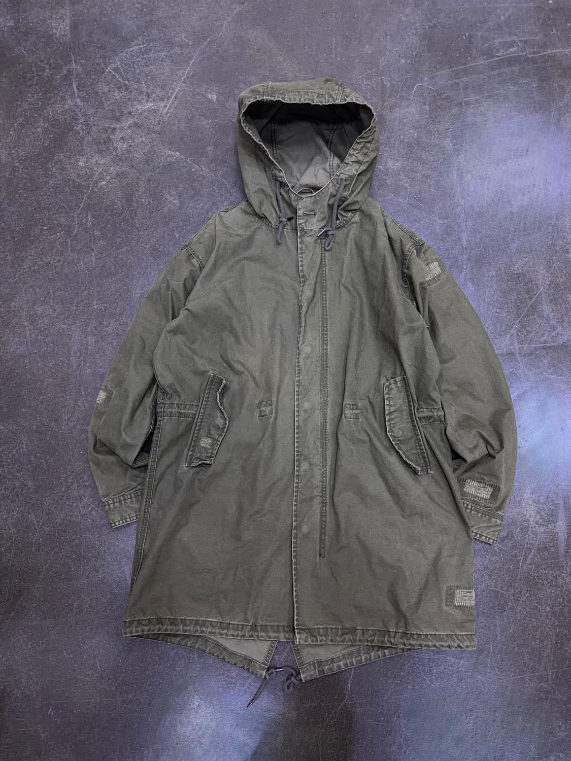 자라 빈티지 워싱 데미지 밀리터리 피쉬테일 후드 개파카 야상 L 상품이미지1