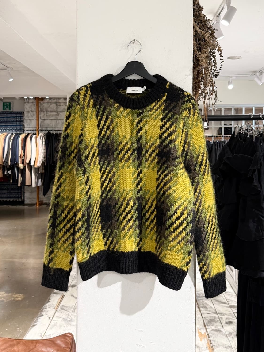코치 옐로우 블랙 체크 알파카 울 블렌드 스웨터  상품이미지1