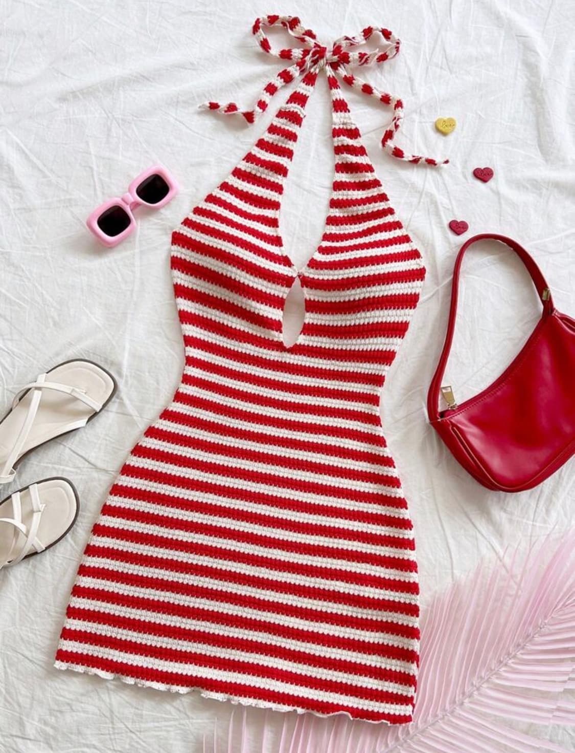 쉬인 스트라이프 홀터넥 니트 원피스 상품이미지1