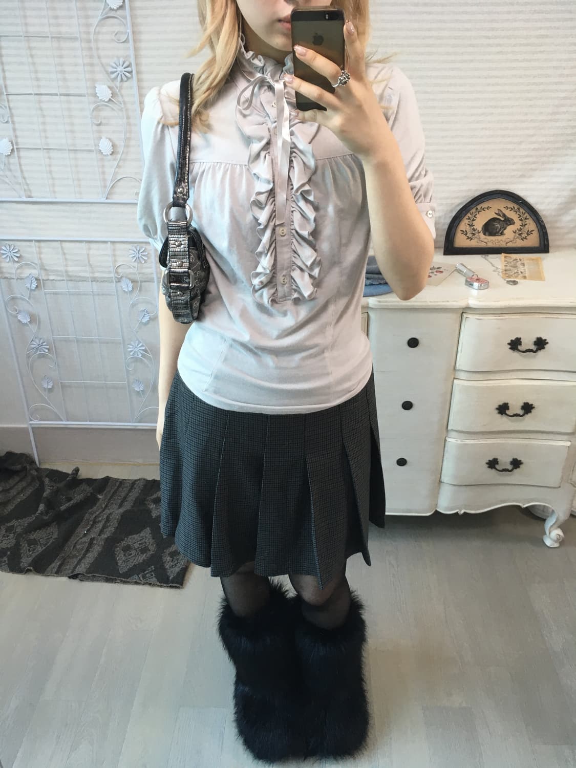 jpn vintage charcoal herringbone skirt 상품이미지4