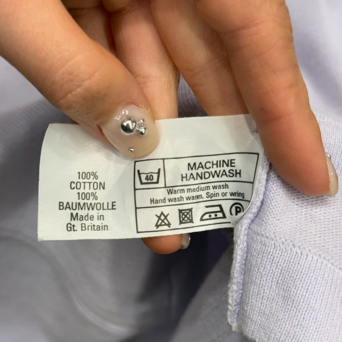 버버리 런던 브이넥 반팔 니트 티셔츠 클래식 로고 자수 슬림핏 연보라 상품이미지8