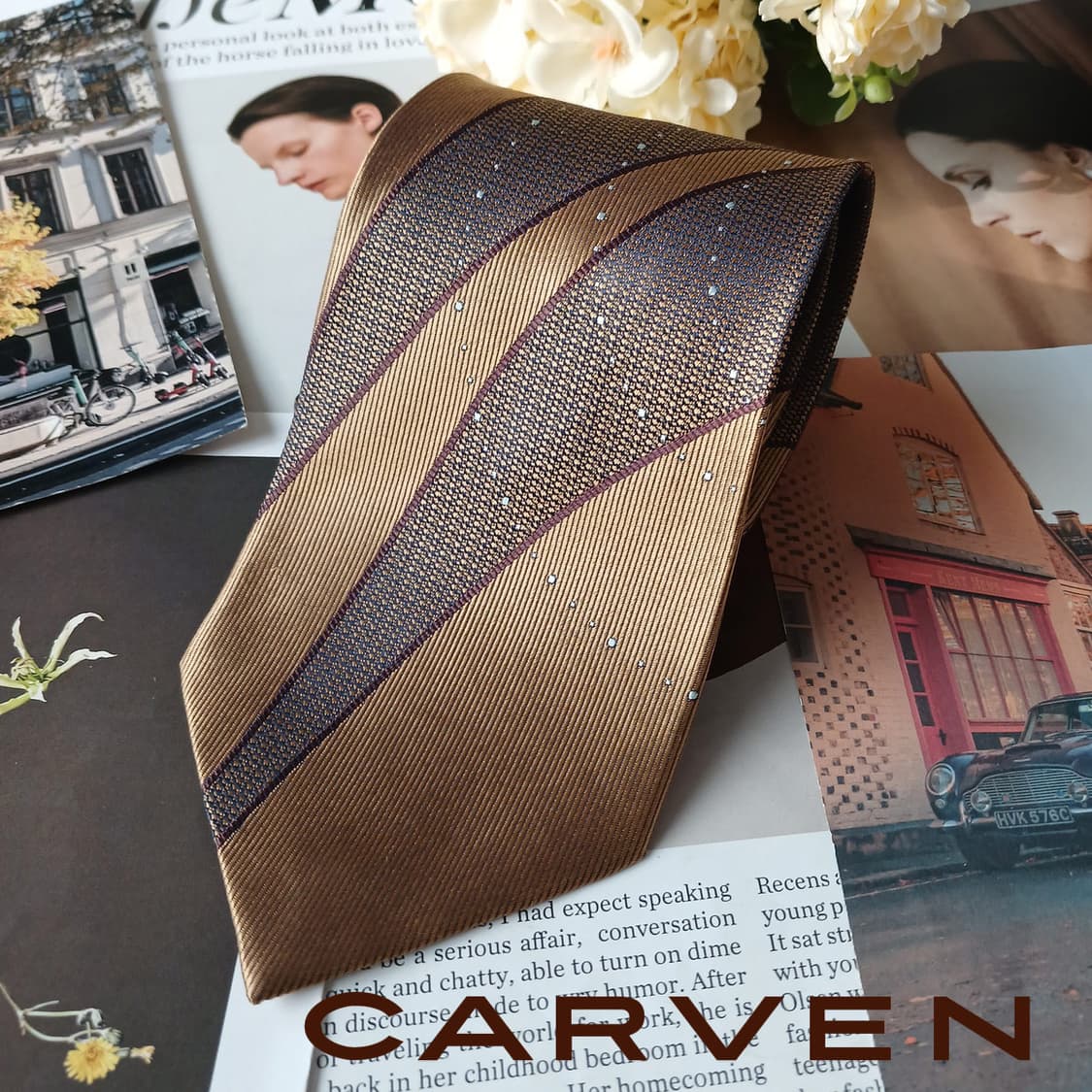 까르뱅 실크 브라운 스트라이프 넥타이 9.8cm A+등급 A19747 상품이미지2