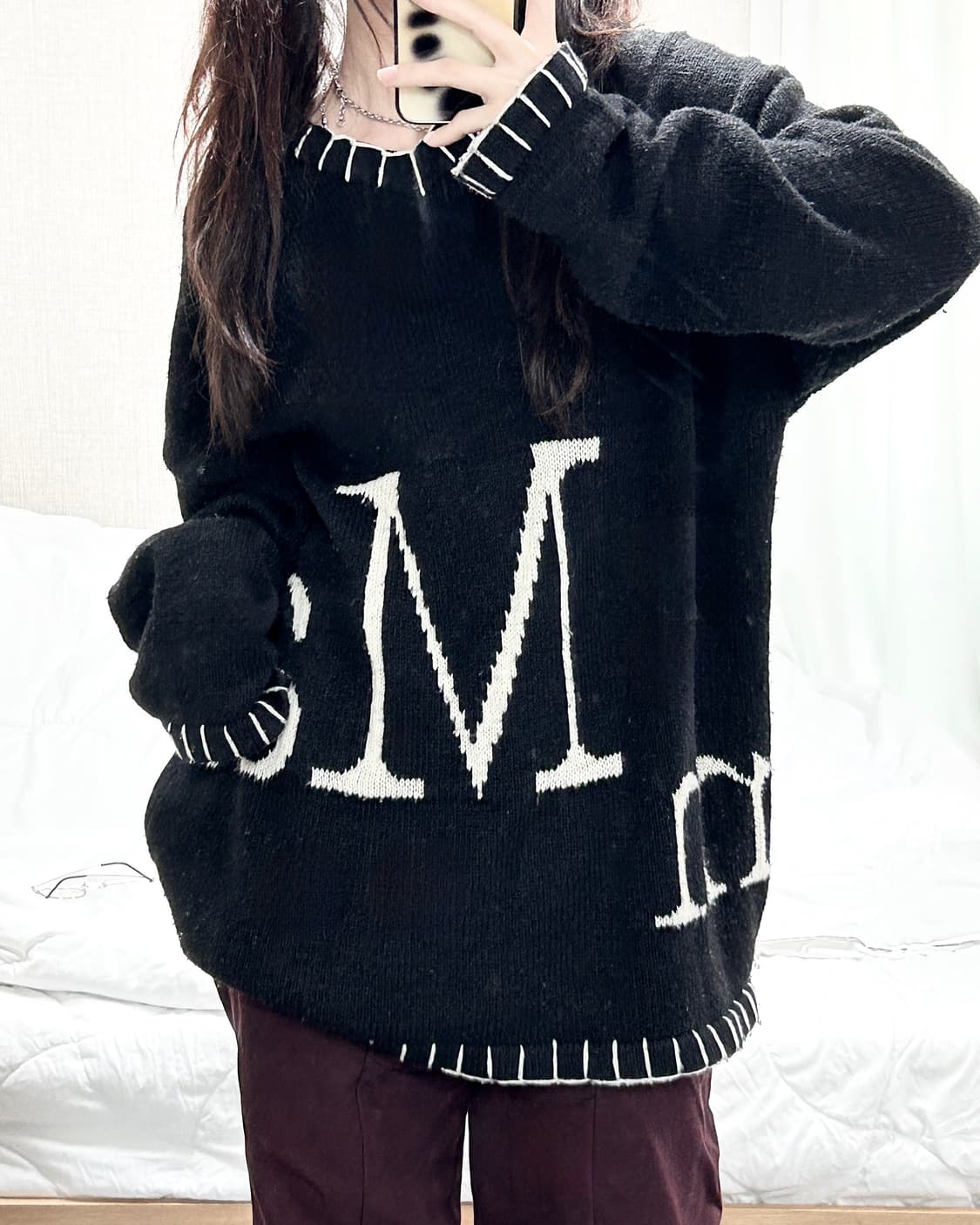 마뗑킴 빅로고 스티치 블랙 니트 상품이미지5