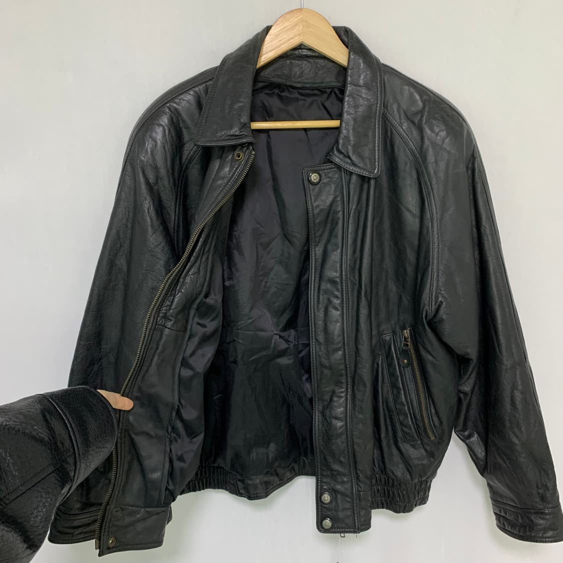 빈티지 블랙 소가죽 봄버 레더 자켓 00s 2010 남녀공용 상품이미지2