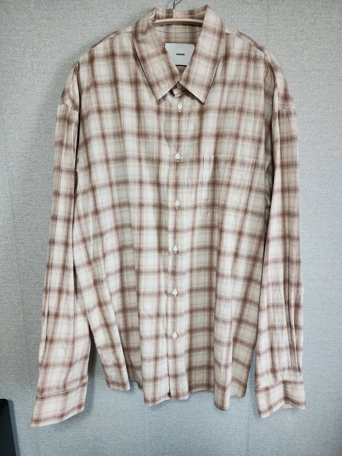 [3] 퍼렌 릴렉스드 체크 셔츠 베이지 상품이미지1