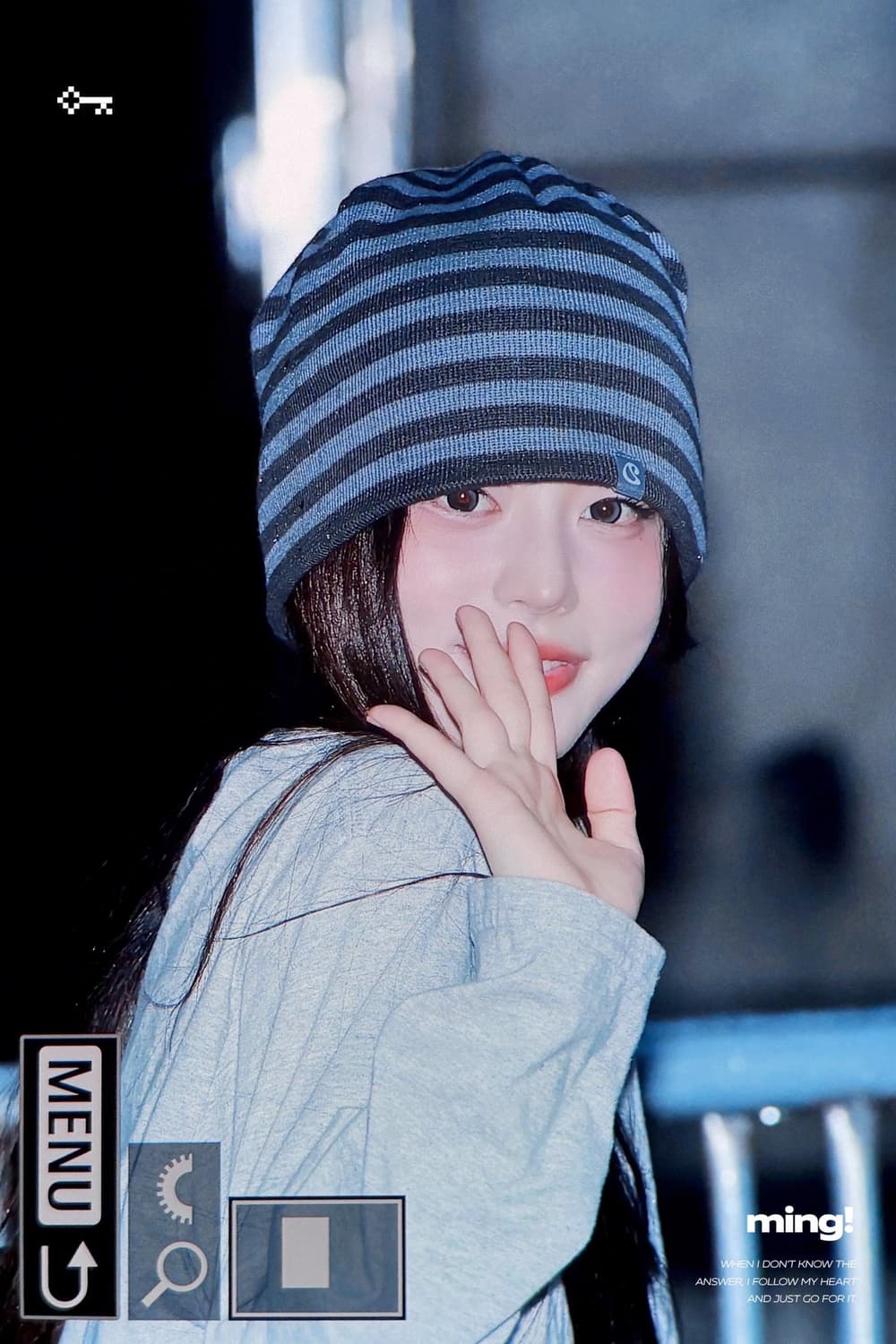 아일릿 민주 라이즈 소희 착용 코이세이오 스트라이프 듀얼 비니 퍼플그레이 상품이미지1