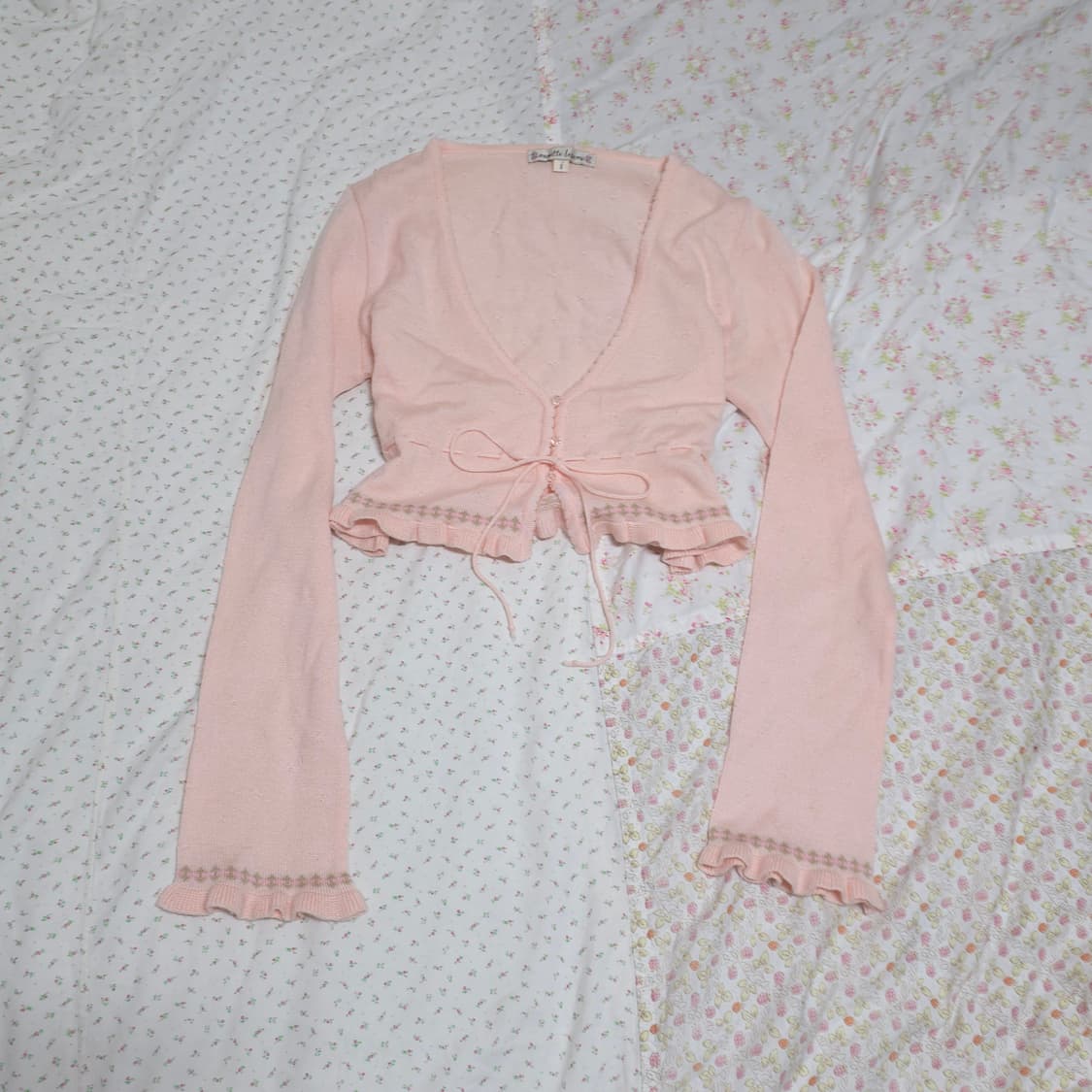 빈티지 핑크 리본 볼레로 가디건 리즈리사깔 히메카지 히메갸루 상품이미지1
