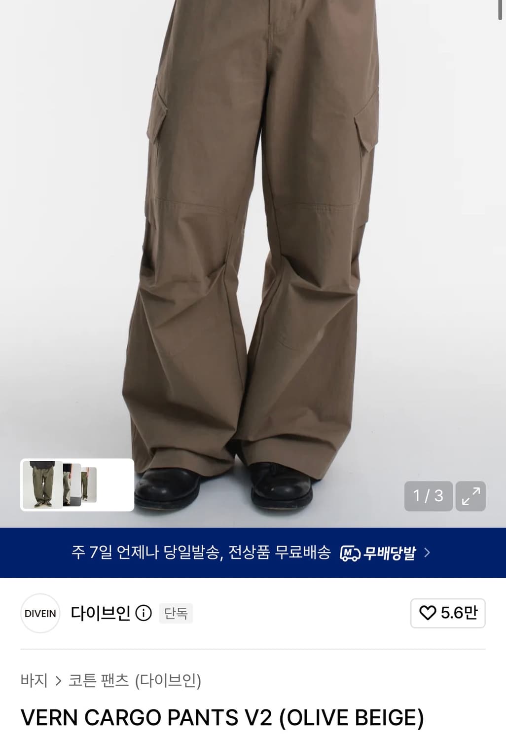 (2) 다이브인 베른 카고 팬츠 V2 올리브 베이지 상품이미지1