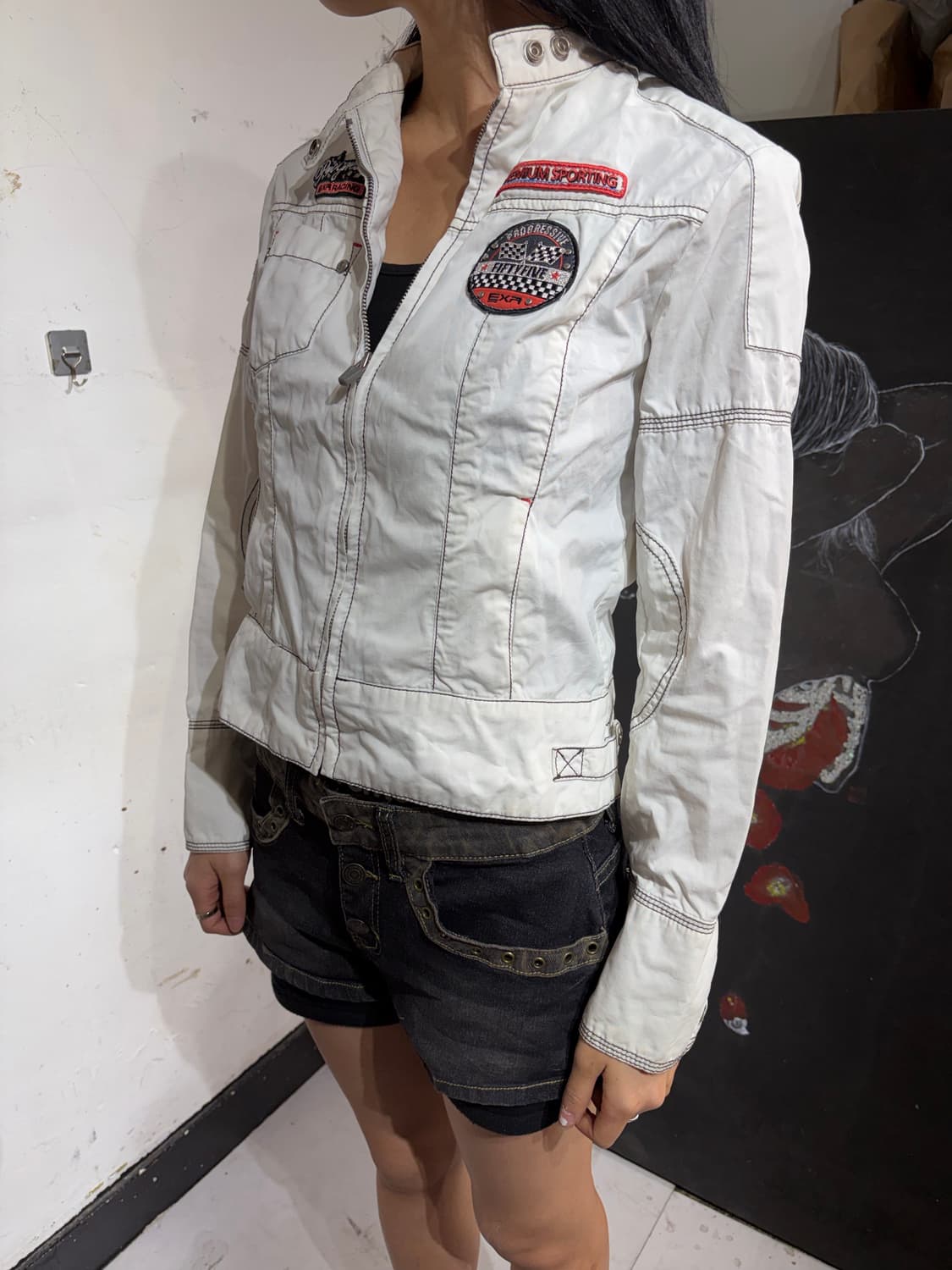EXR 화이트 패치 레이싱 자켓 바이커 자켓 M 상품이미지2