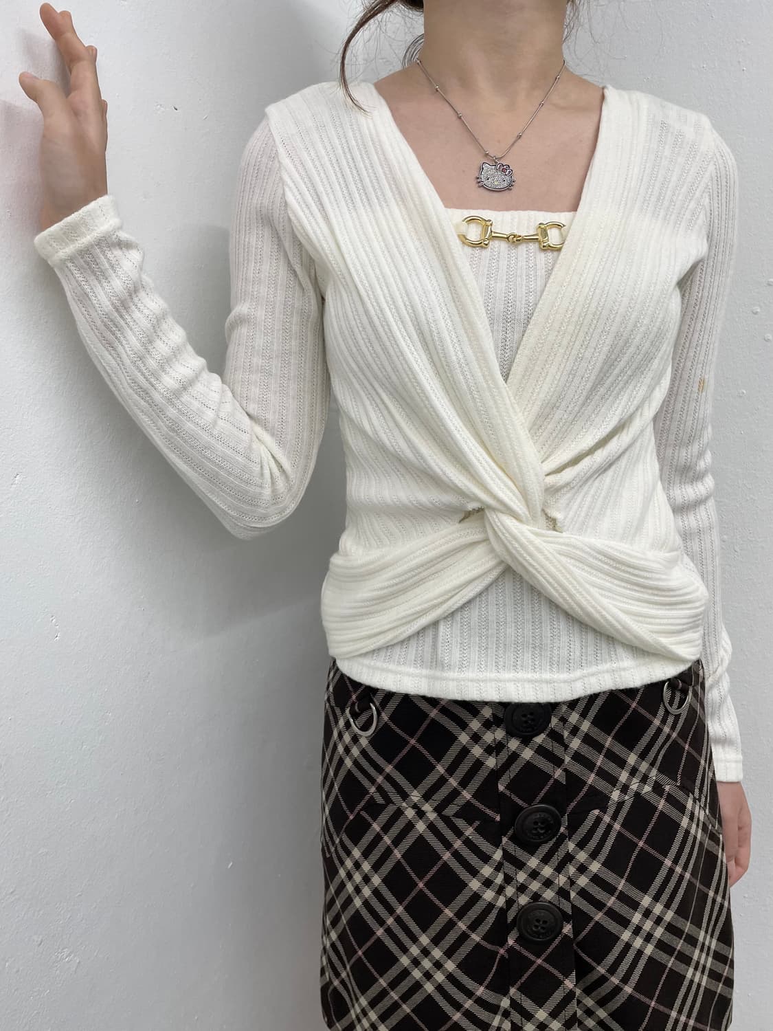 버버리 브라운 노바체크 버튼 스커트 상품이미지2