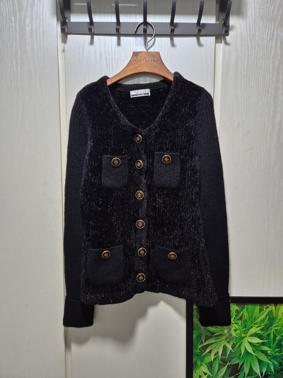 빈티지 SCOT 블랙 금장 단추 가디건 상품이미지1