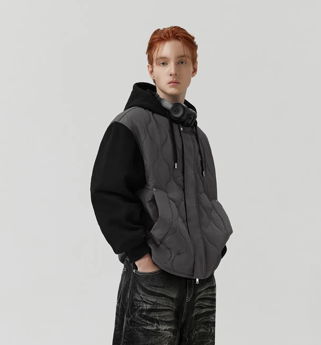 L 100~105 새제품) 트릴리온 스웨트 후드 후디 바시티 퀼팅 자켓 상품이미지7