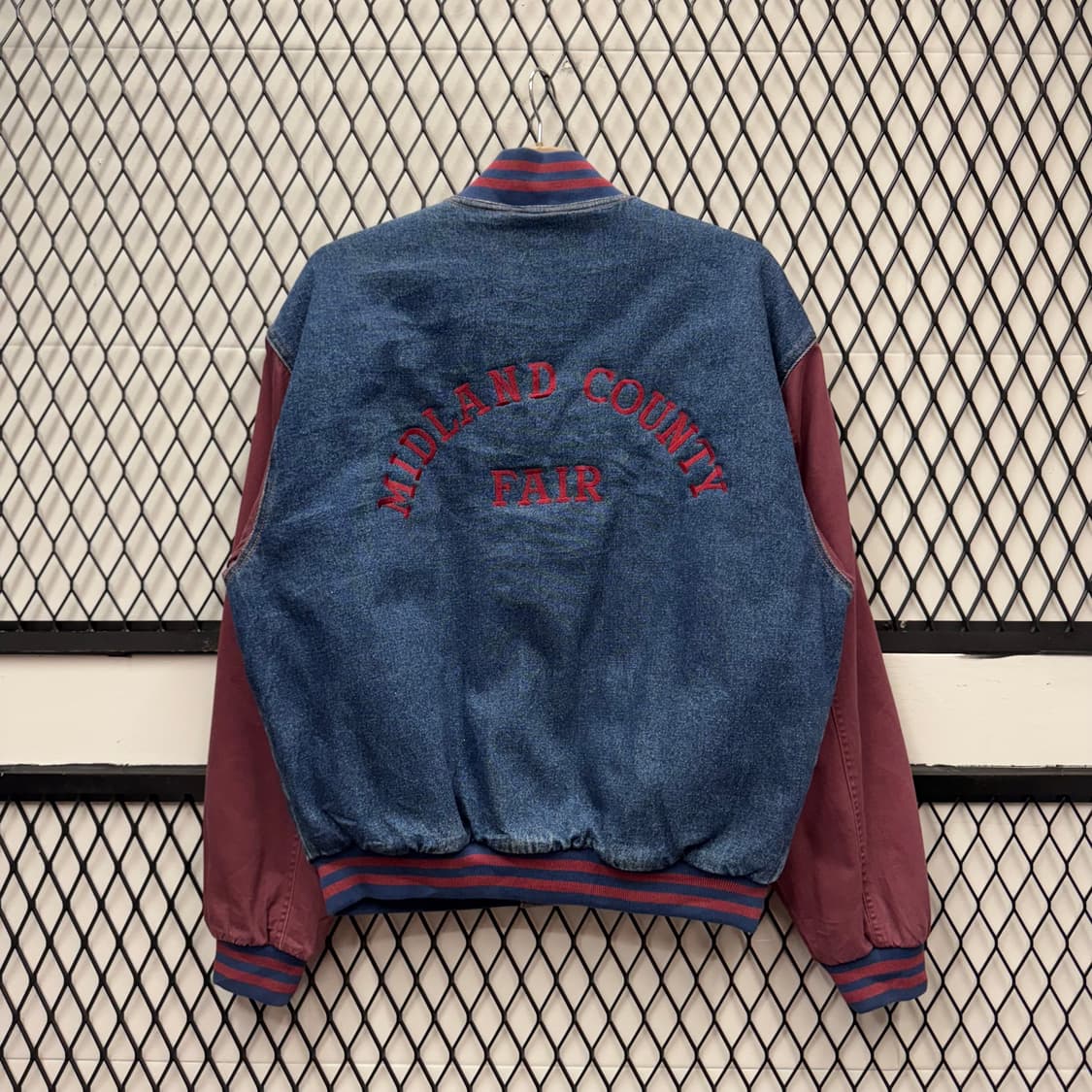 USA VTG 90s 빈티지 데님 바시티 버건디 배색 워크 자켓 상품이미지2