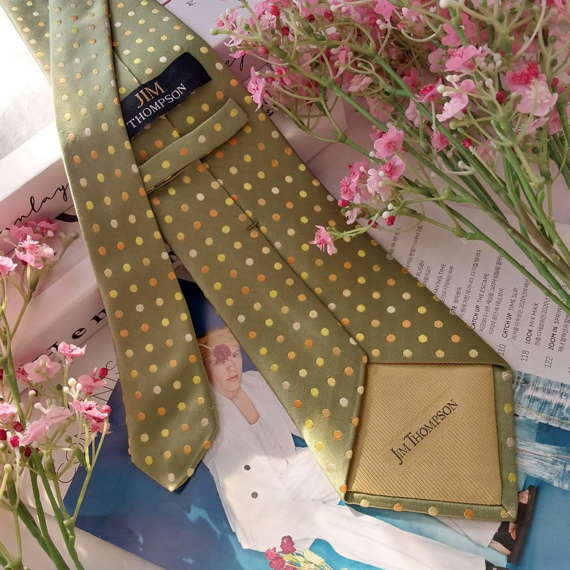 짐톰슨 실크 라임 도트 패턴 넥타이 9.6cm A등급 K1439
 상품이미지4