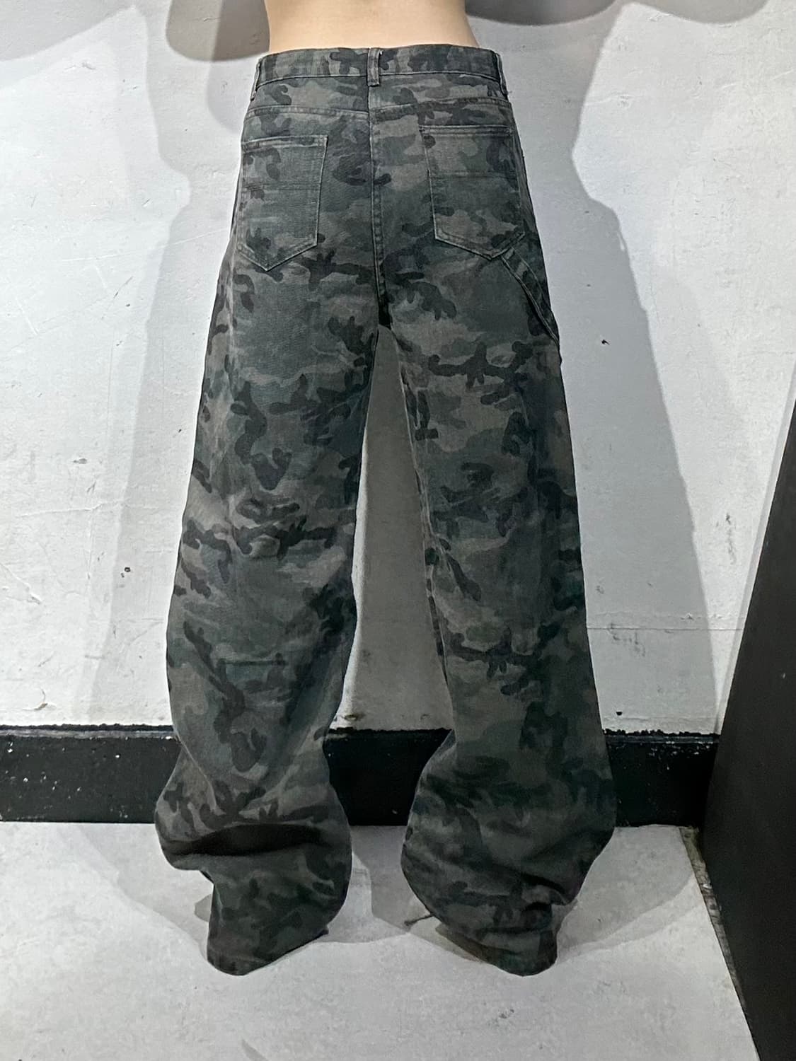 일본 빈티지 카키 밀리터리 카모 더블니 와이드 군복 바지 카고 팬츠  상품이미지3