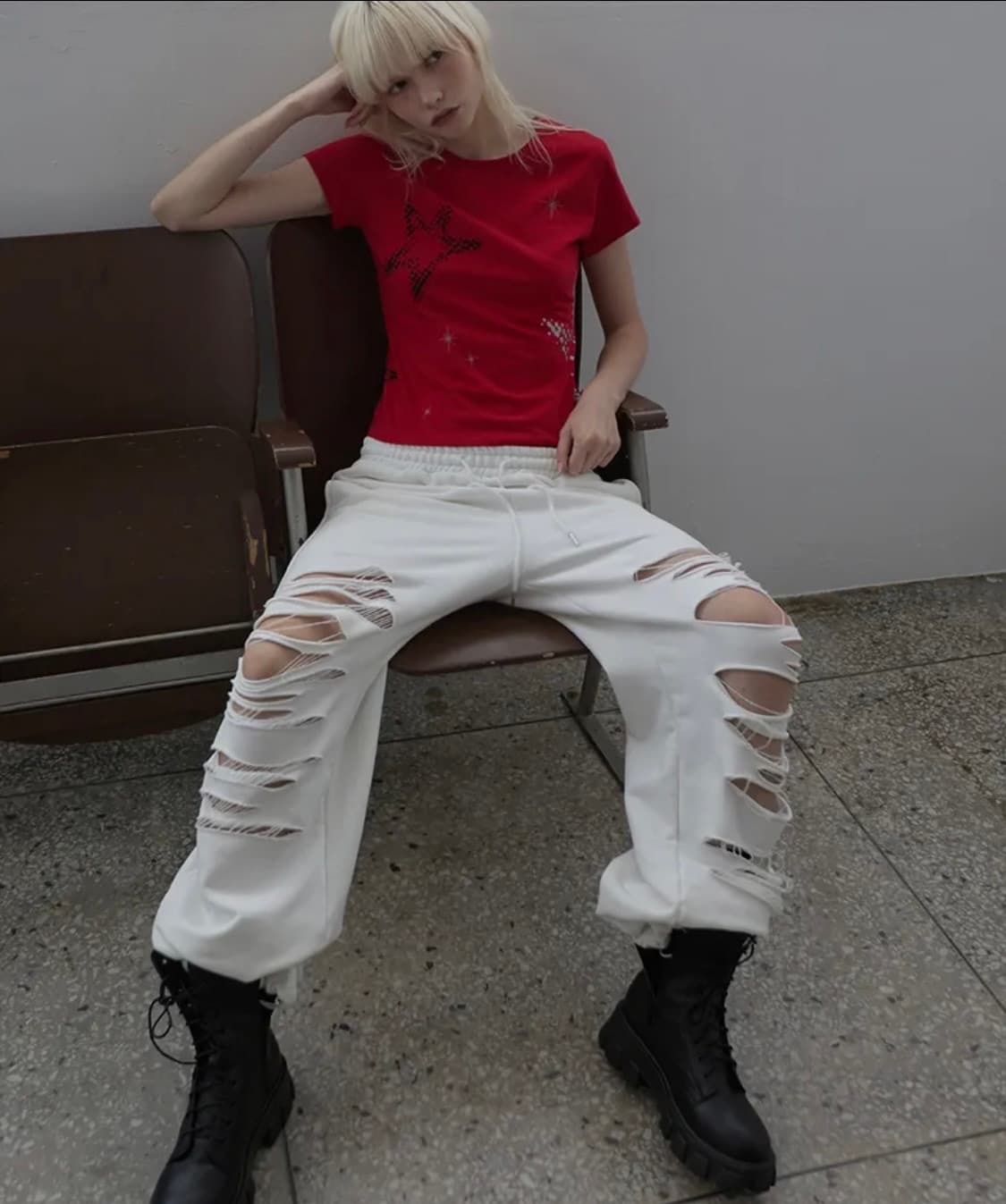 Rense Damage Sweat Pants White 상품이미지2