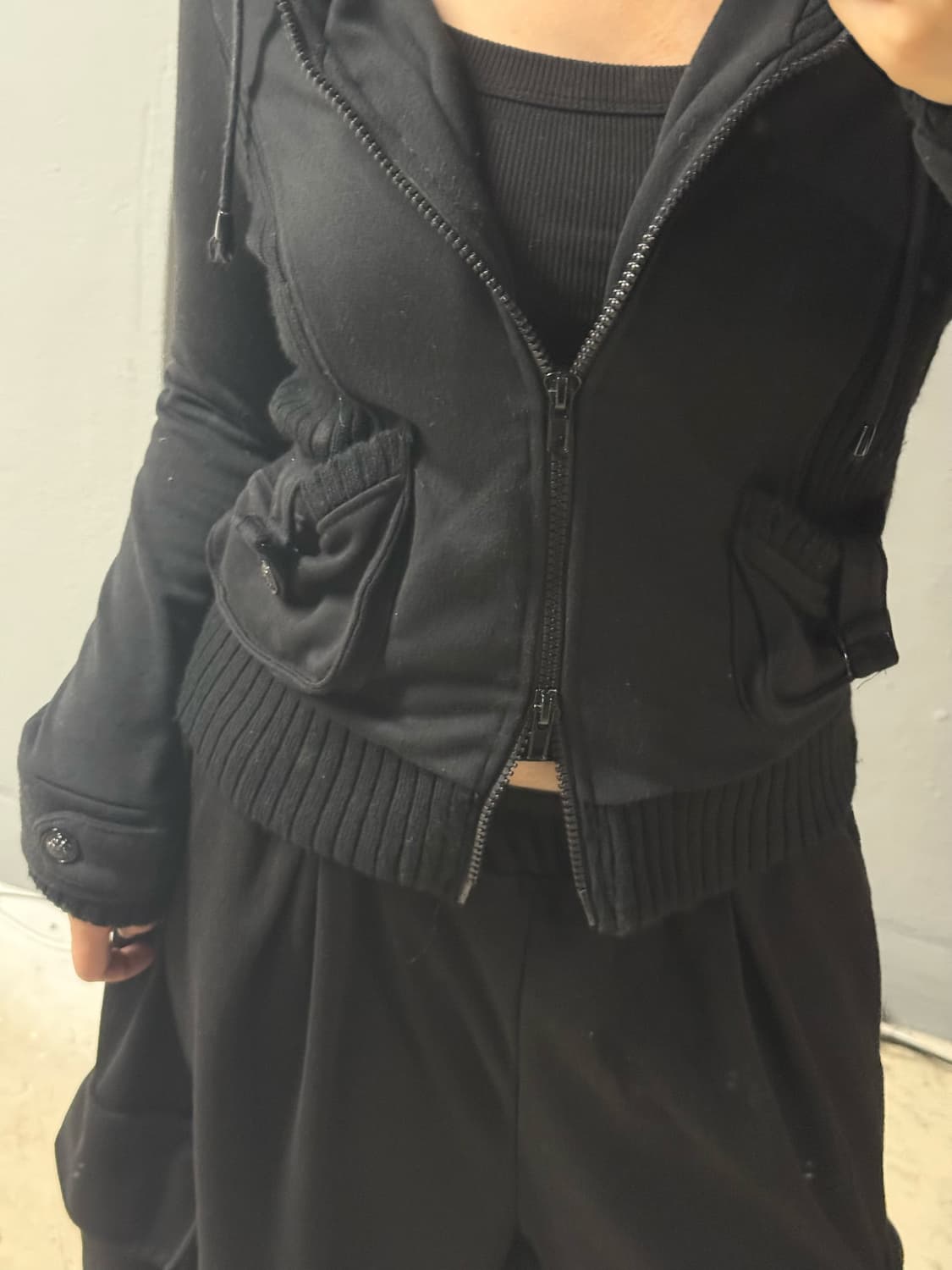 ribbed detail layered collar hood zip-up 상품이미지3