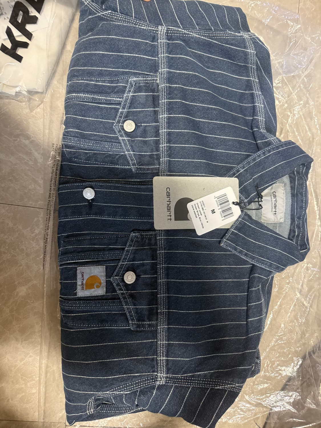 M사이즈 칼하트WIP 오를레링 올리언 스트라이프 자켓 블루 상품이미지1