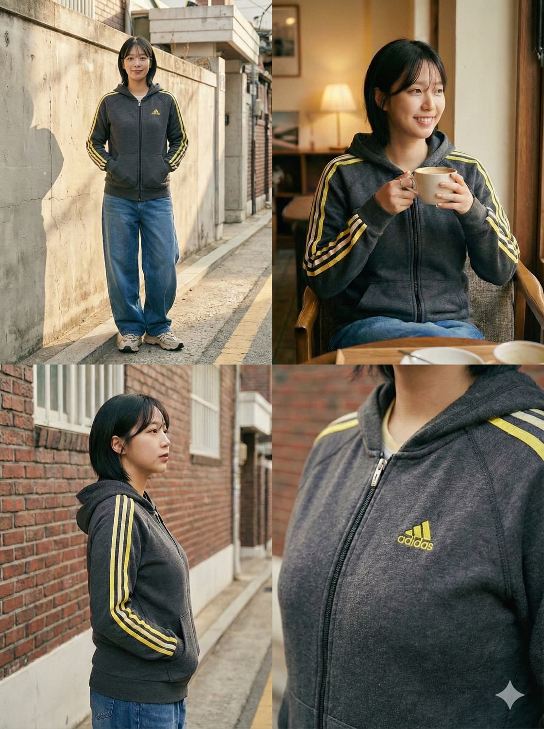 [아디다스] 희귀 꿀벌컬러 그레이 옐로우 삼선 기모 후드집업 M 상품이미지2