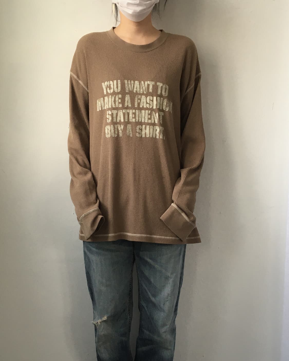 Lettering printing waffle sleeve 상품이미지1