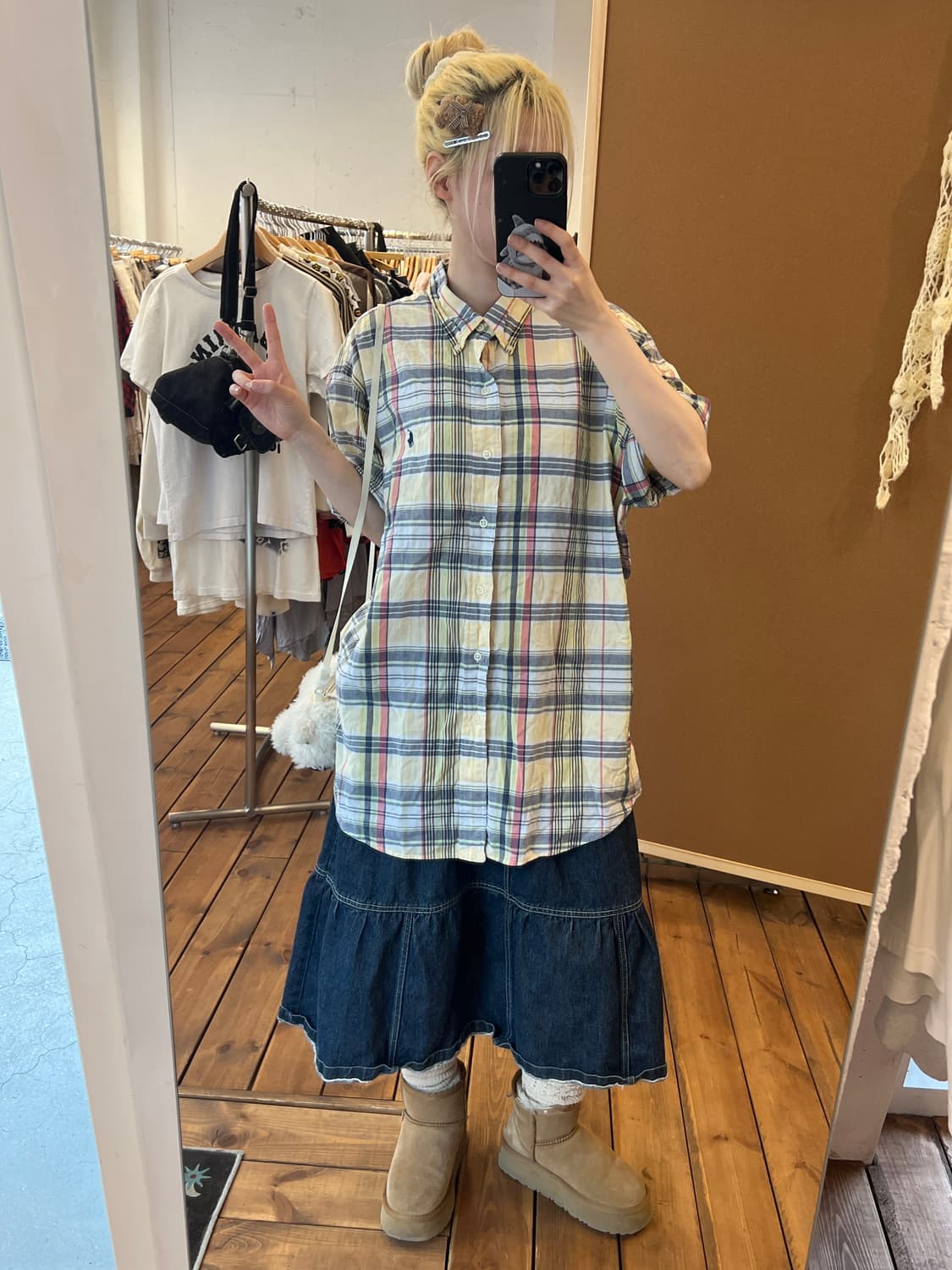 폴로 엘로우 반팔 체크 셔츠 상품이미지4