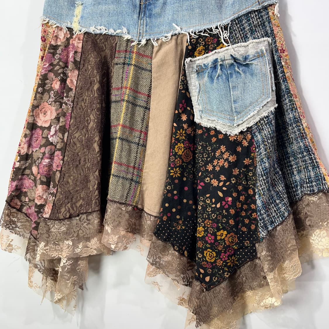 [SILENT WORTH] 빈티지 모리걸 패치워크 언발란스 스커트 상품이미지3