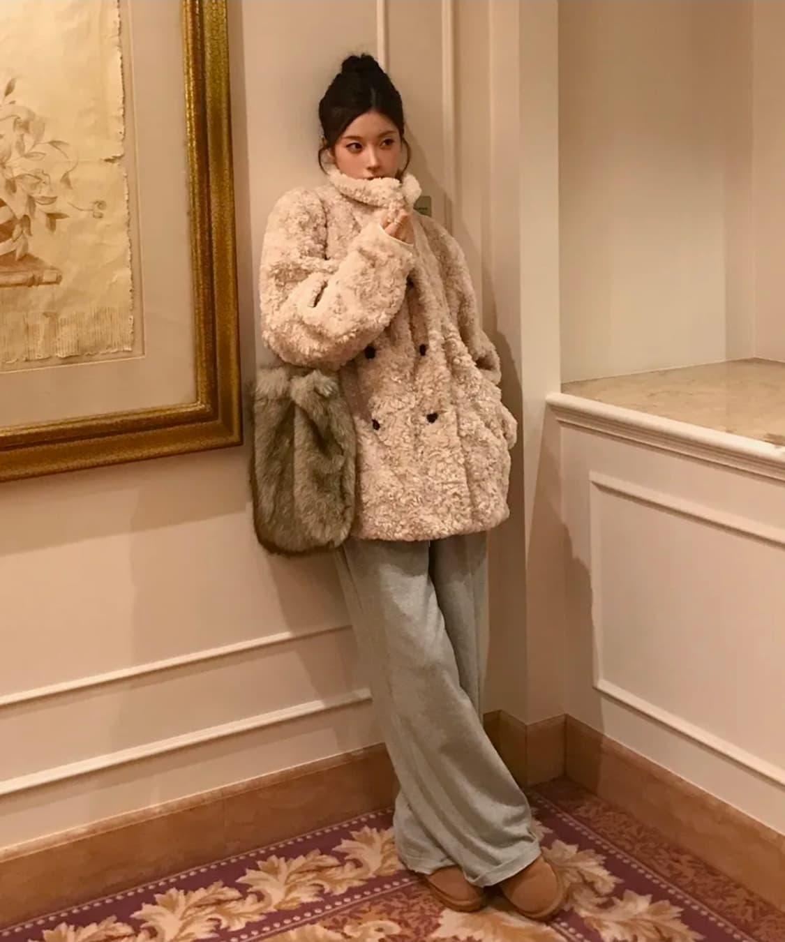 새상품)) 레터프롬문 시프네 더블 버튼 퍼자켓 아이보리 상품이미지3