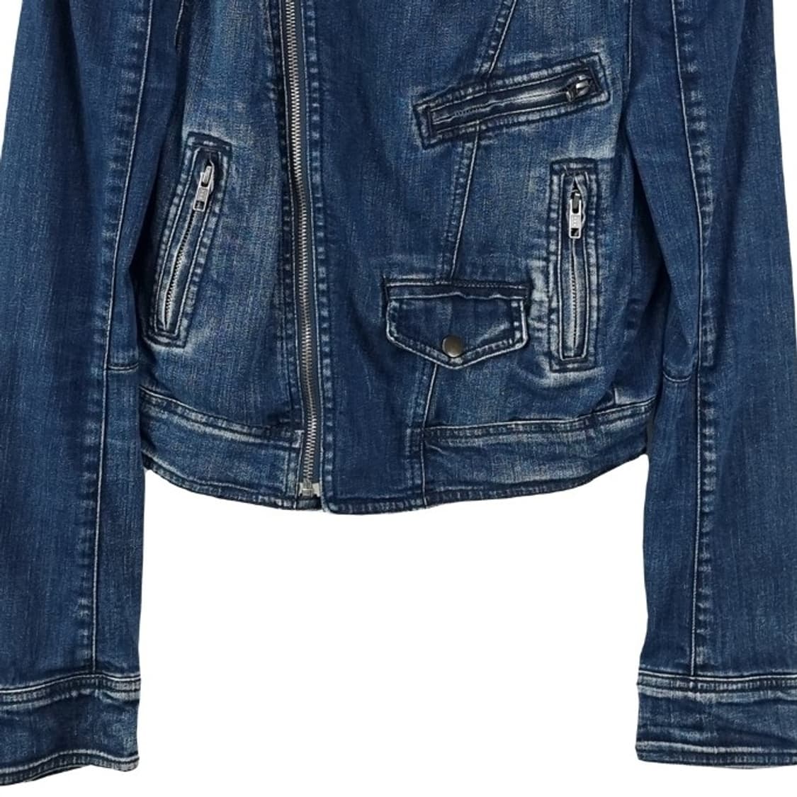 [자라] 빈티지 워시드 크롭 데님 사선 라이더 자켓 M17492 상품이미지5