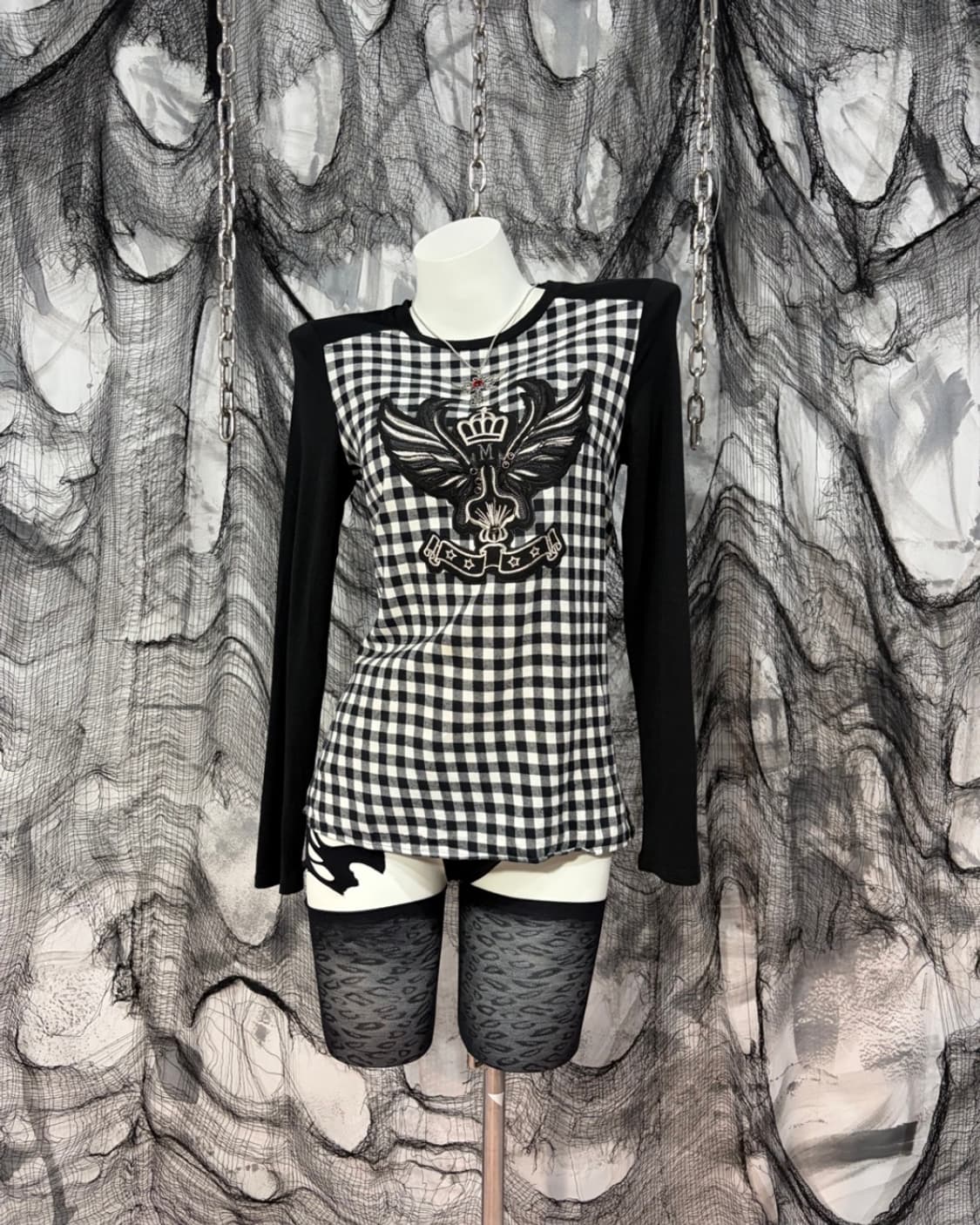Y2K check wing cubic long sleeve 상품이미지2