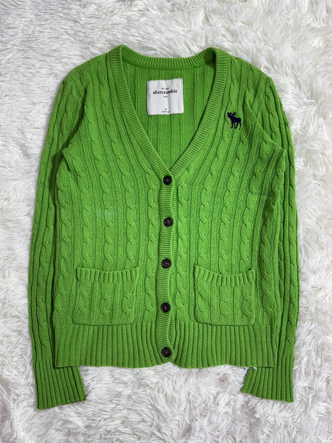 아베크롬비 페일그린 자수로고 꽈배기 가디건  상품이미지3