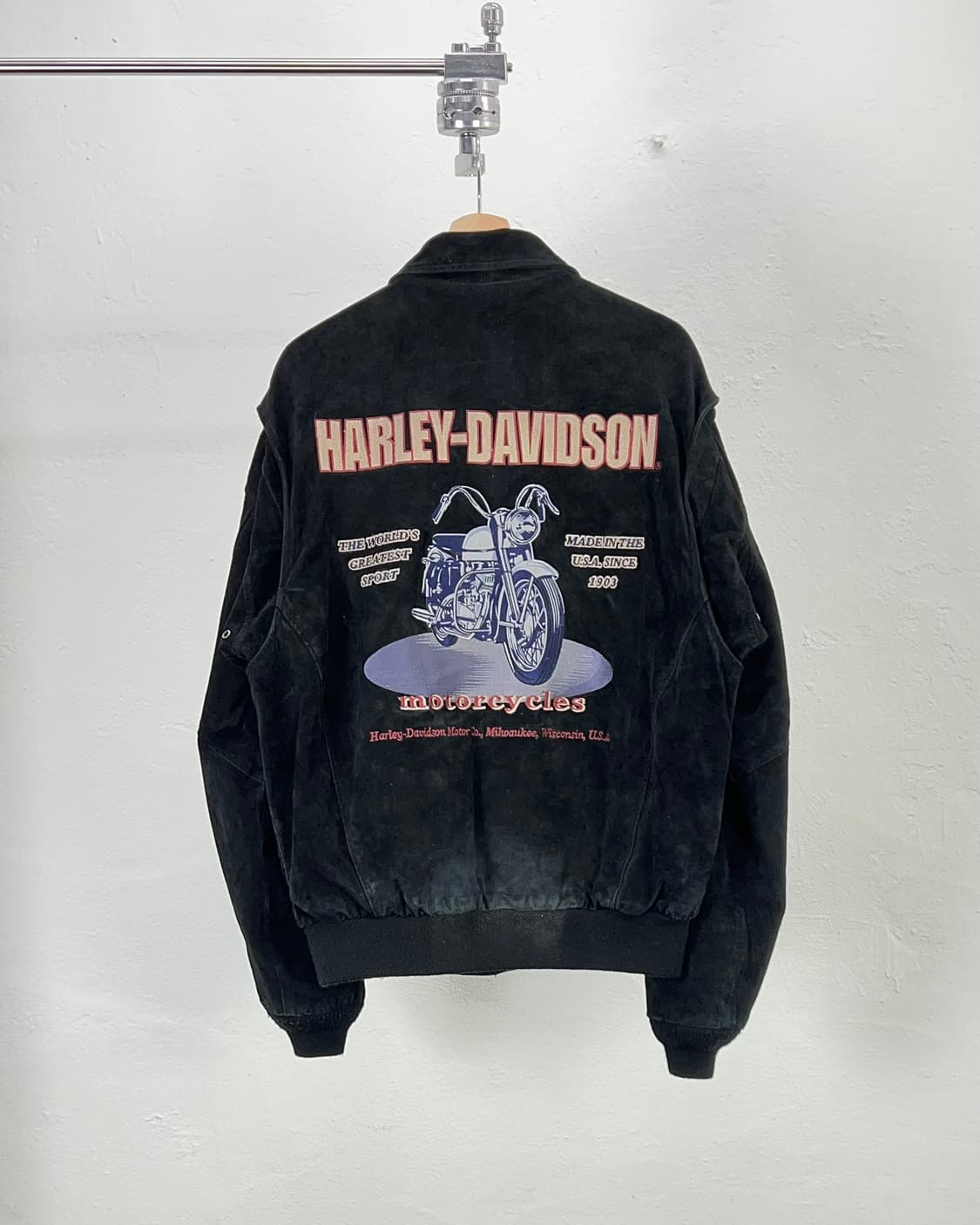 90s 할리데이비슨 블랙 스웨이드 레더 스냅 포켓 라이더 자켓 상품이미지1
