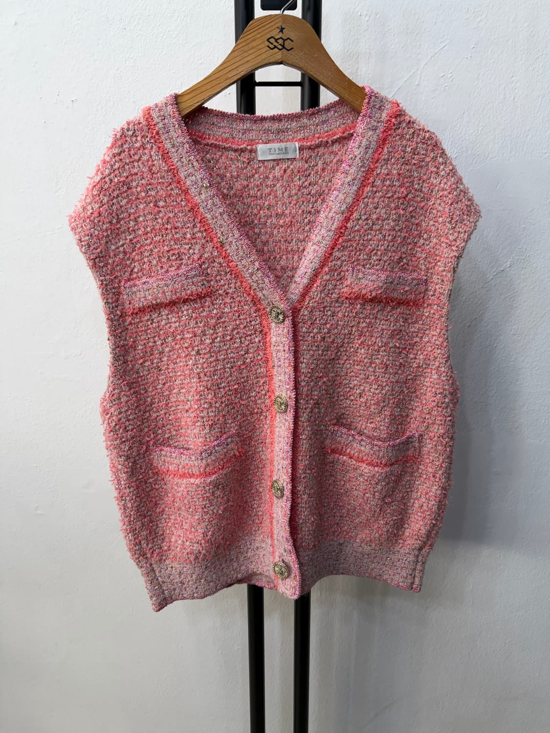 정품) TIME 타임 한섬 핑크 트위드 반팔 가디건 90 F 상품이미지1