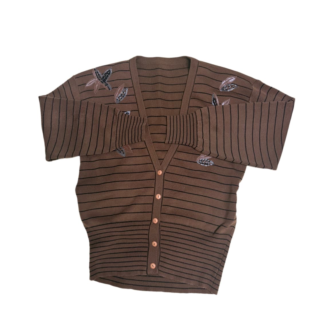 빈티지 브라운 스트라이프 자수 가디건 상품이미지5