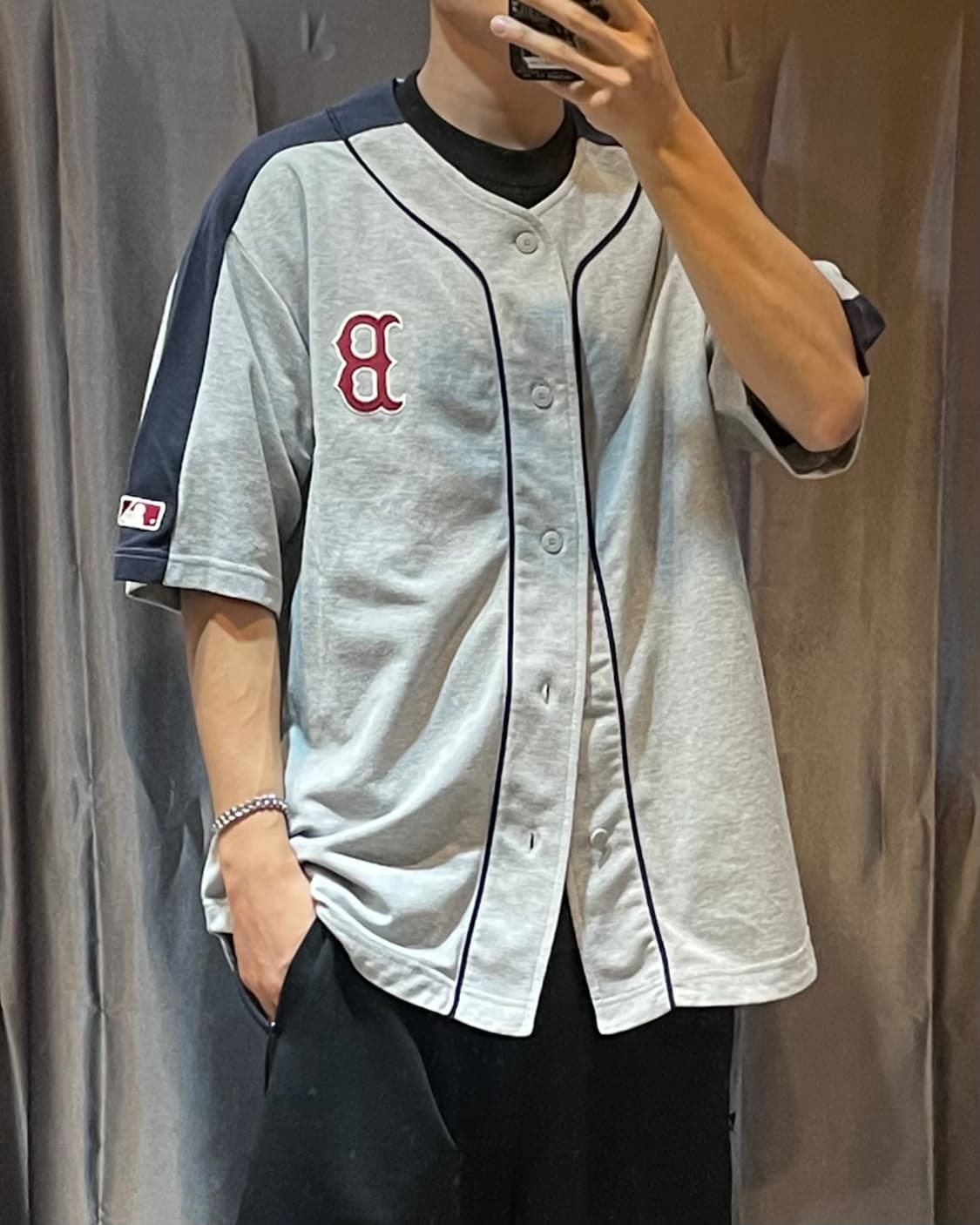 L MLB 베이스볼 배색 코튼 하프 져지 상품이미지1