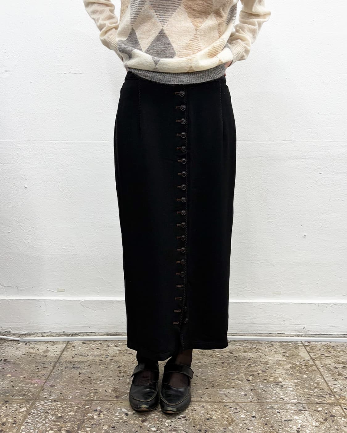 빈티지 버튼 디테일 맥시 스커트 상품이미지1