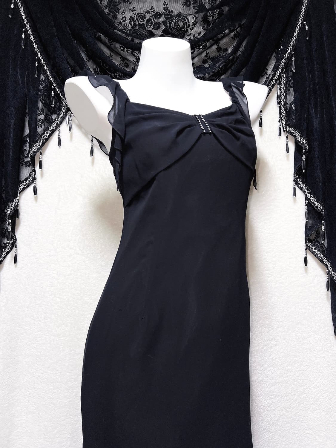 로맨틱고딕 고스 로걀 갸루 큐빅리본 머메이드 드레스 쉬폰원피스 파티 연말 상품이미지4