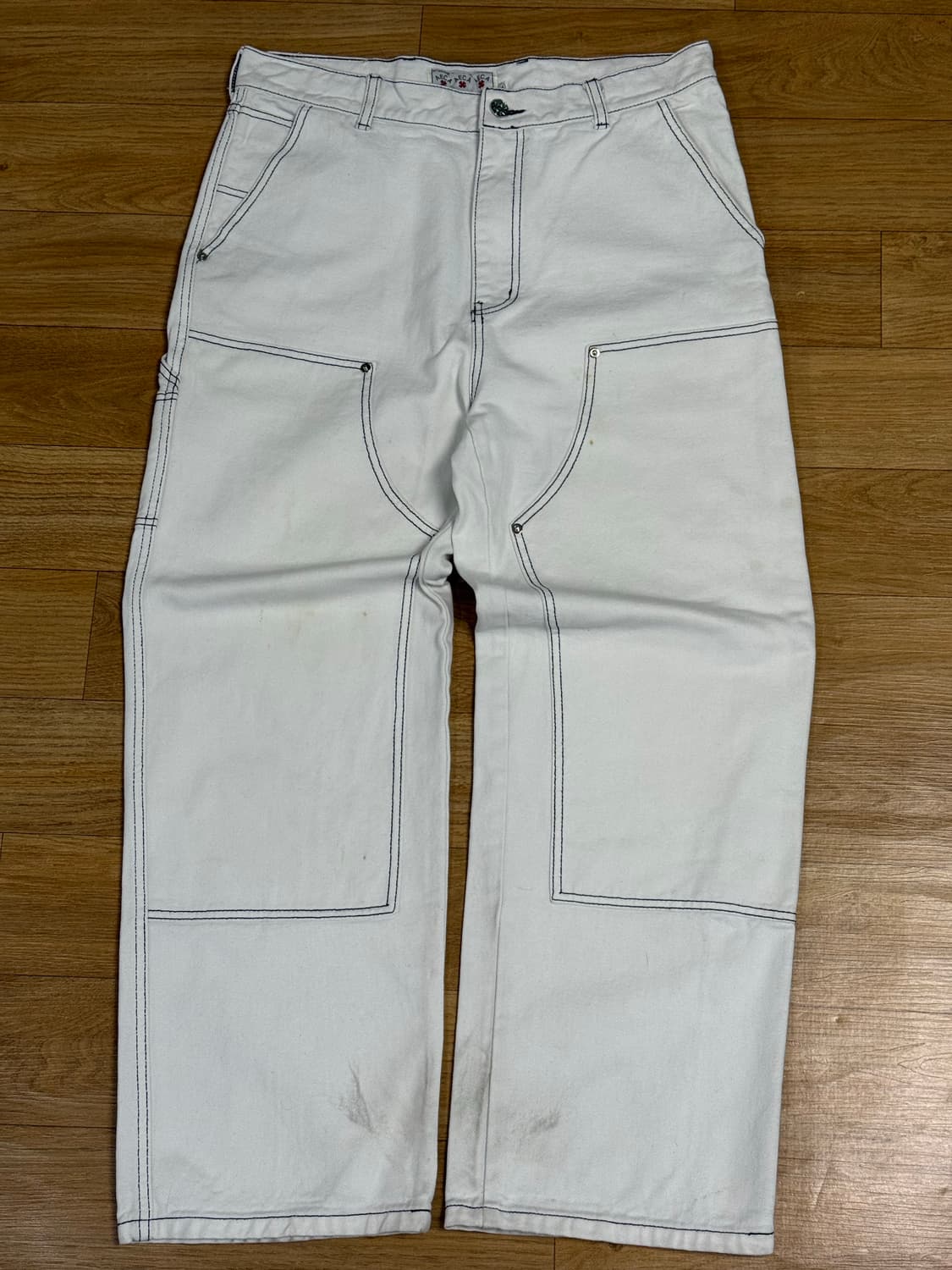 에이카 화이트 더블니 데님팬츠 상품이미지1