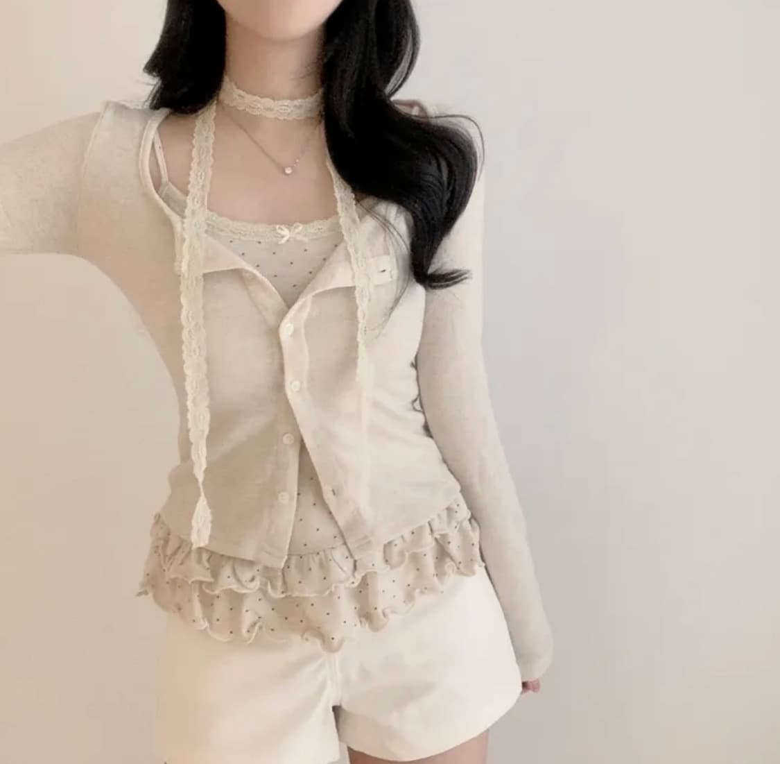 레이스 프릴 나시 가디건 세트 상품이미지1