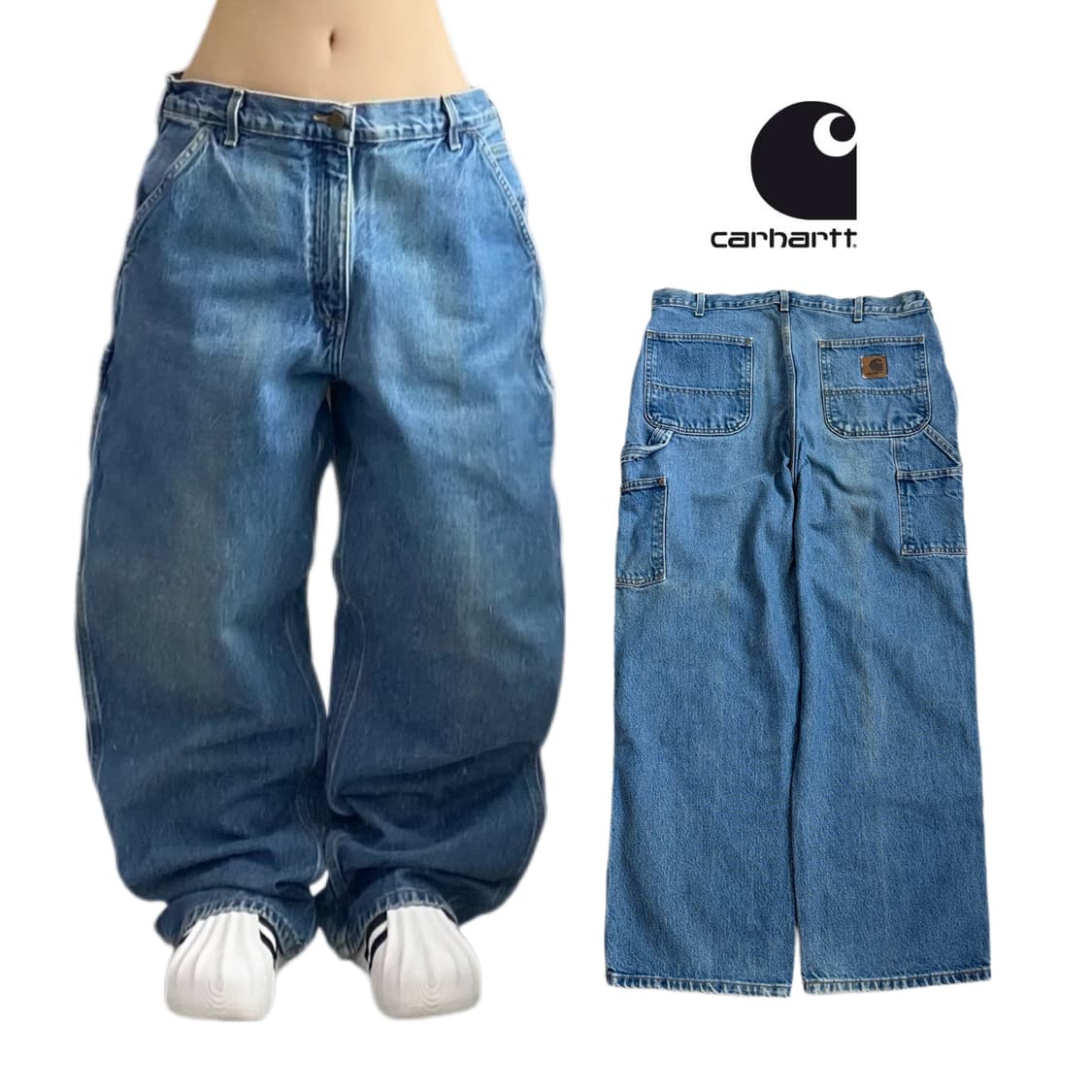 칼하트 OG 가죽패치 카펜터 워크 와이드 데님팬츠 상품이미지1