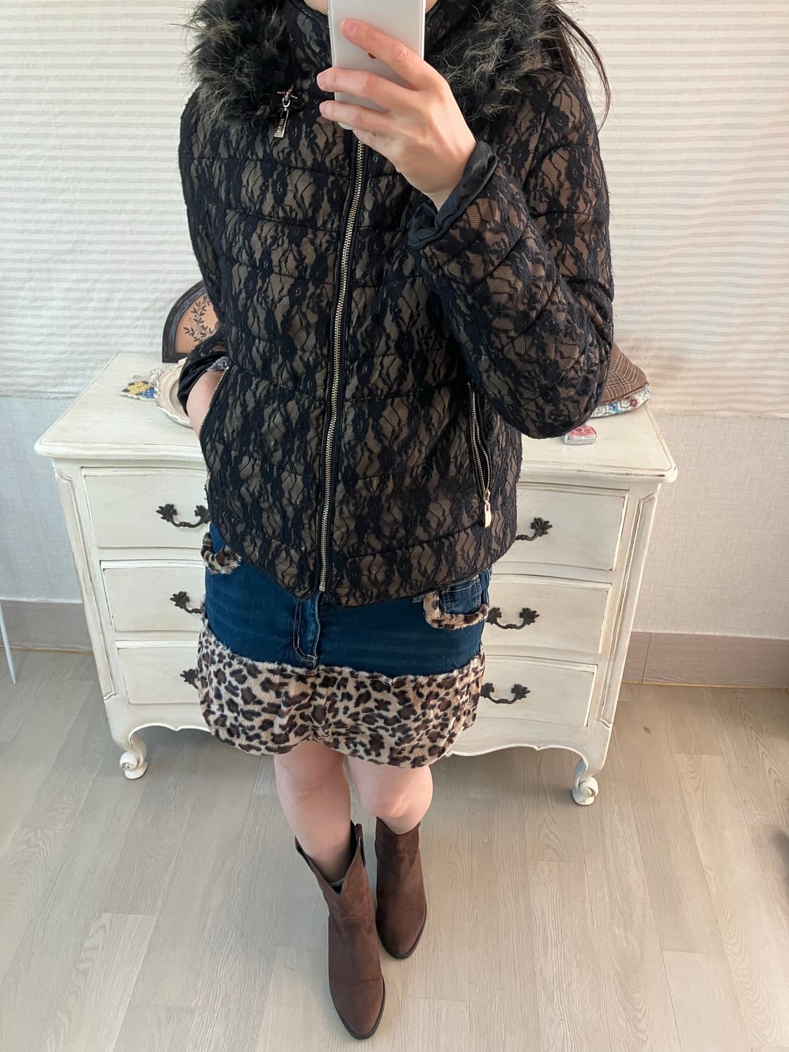 jpn vintage 블랙 시스루 플라워 패턴 패딩 y2k 스트릿 갸루  상품이미지3