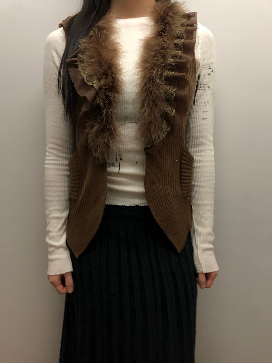 빈티지 브라운 퍼 니트 베스트 상품이미지5