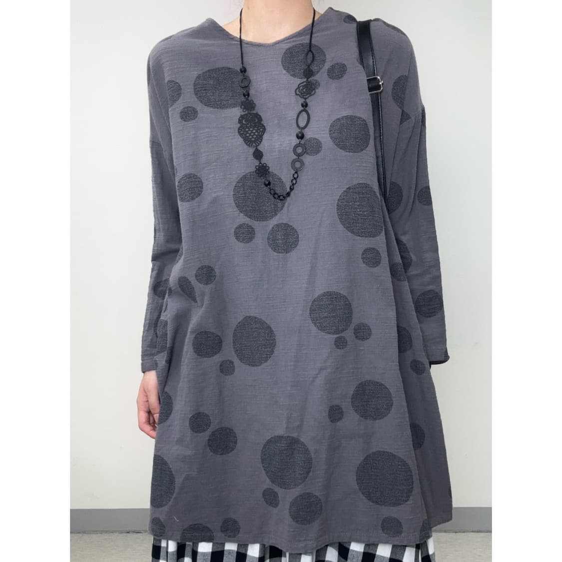 빈티지 그레이 도트 원피스 상품이미지1