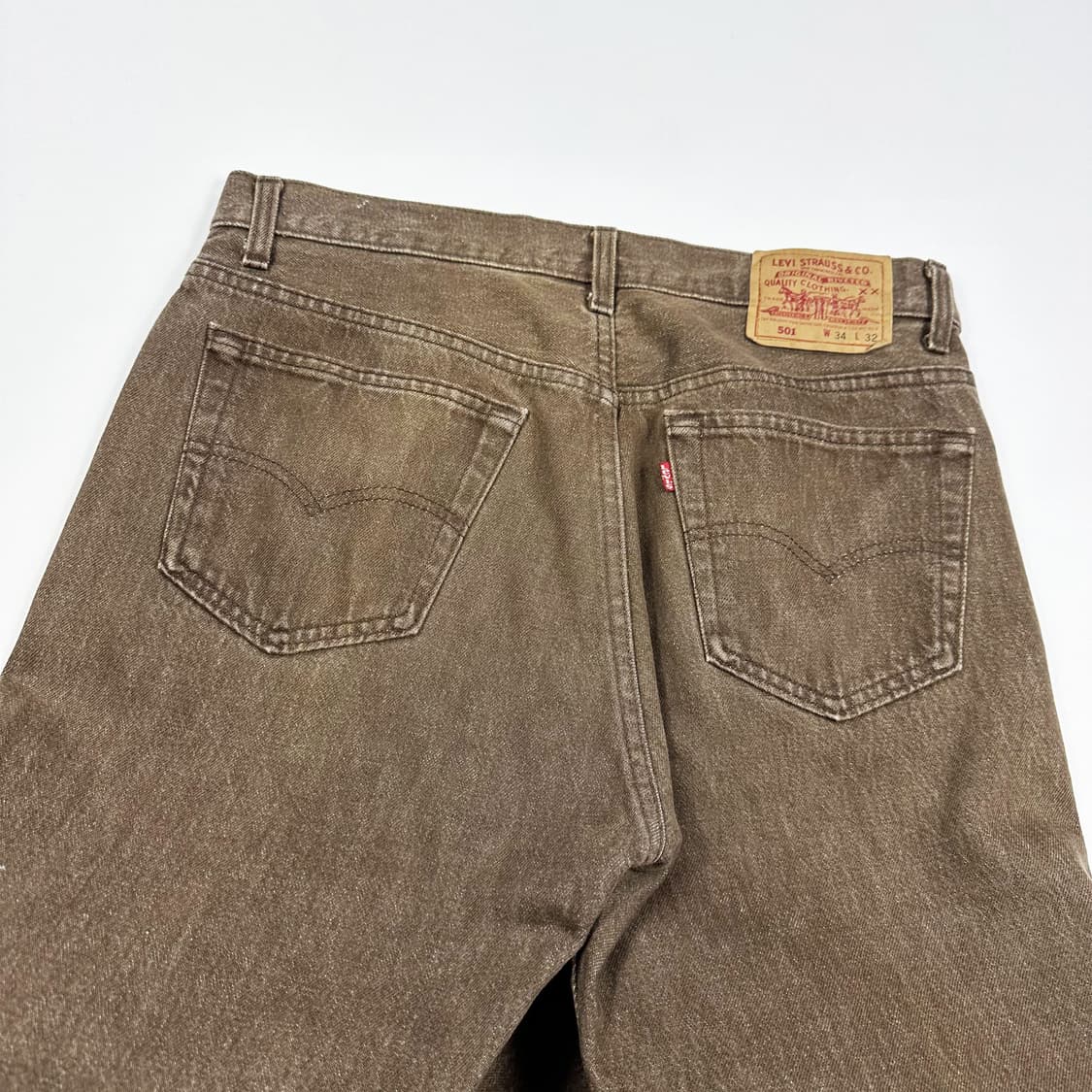 34 90s 리바이스 501 USA 패치워크 데님팬츠 브라운 상품이미지5