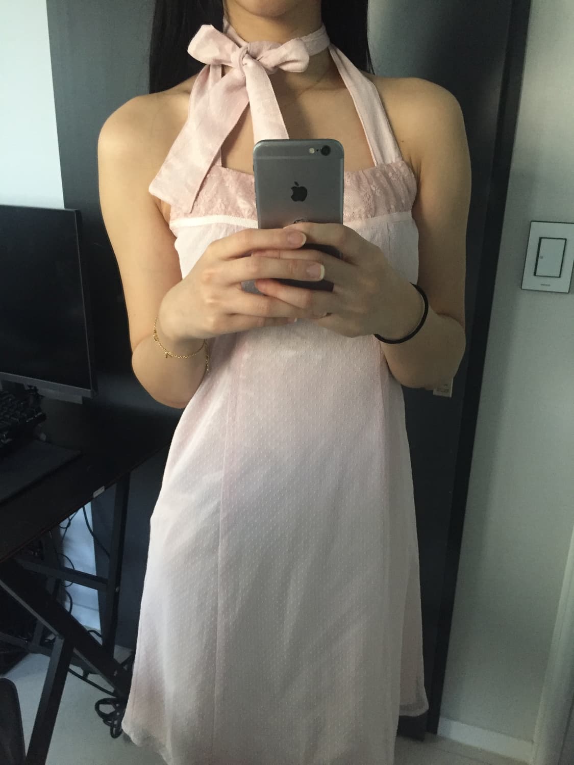 도트 레이스 플라워 홀터 딸기우유 원피스 상품이미지3