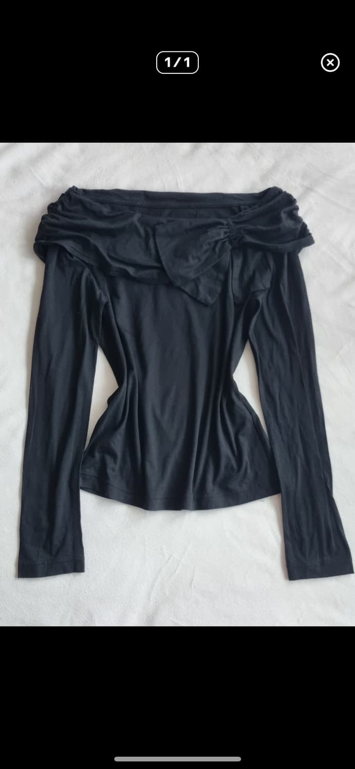 일본 빈티지 갸루 공겜여주 블랙 리본 탑 오프숄더 블라우스 상품이미지1