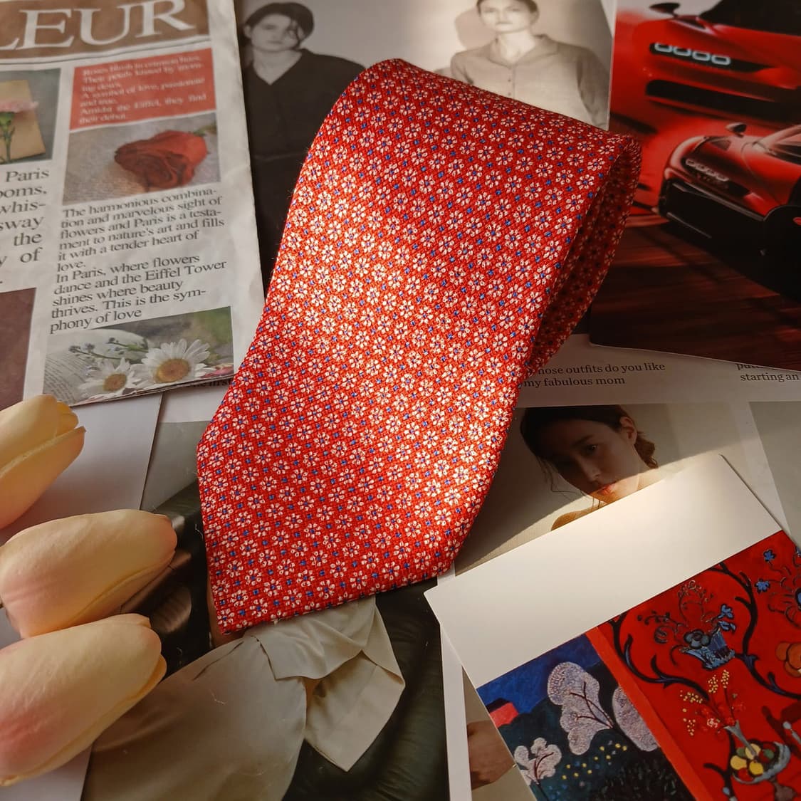 미쏘니 실크 플라워 마이크로 패턴 넥타이 8.6cm A+등급 A19808 상품이미지4