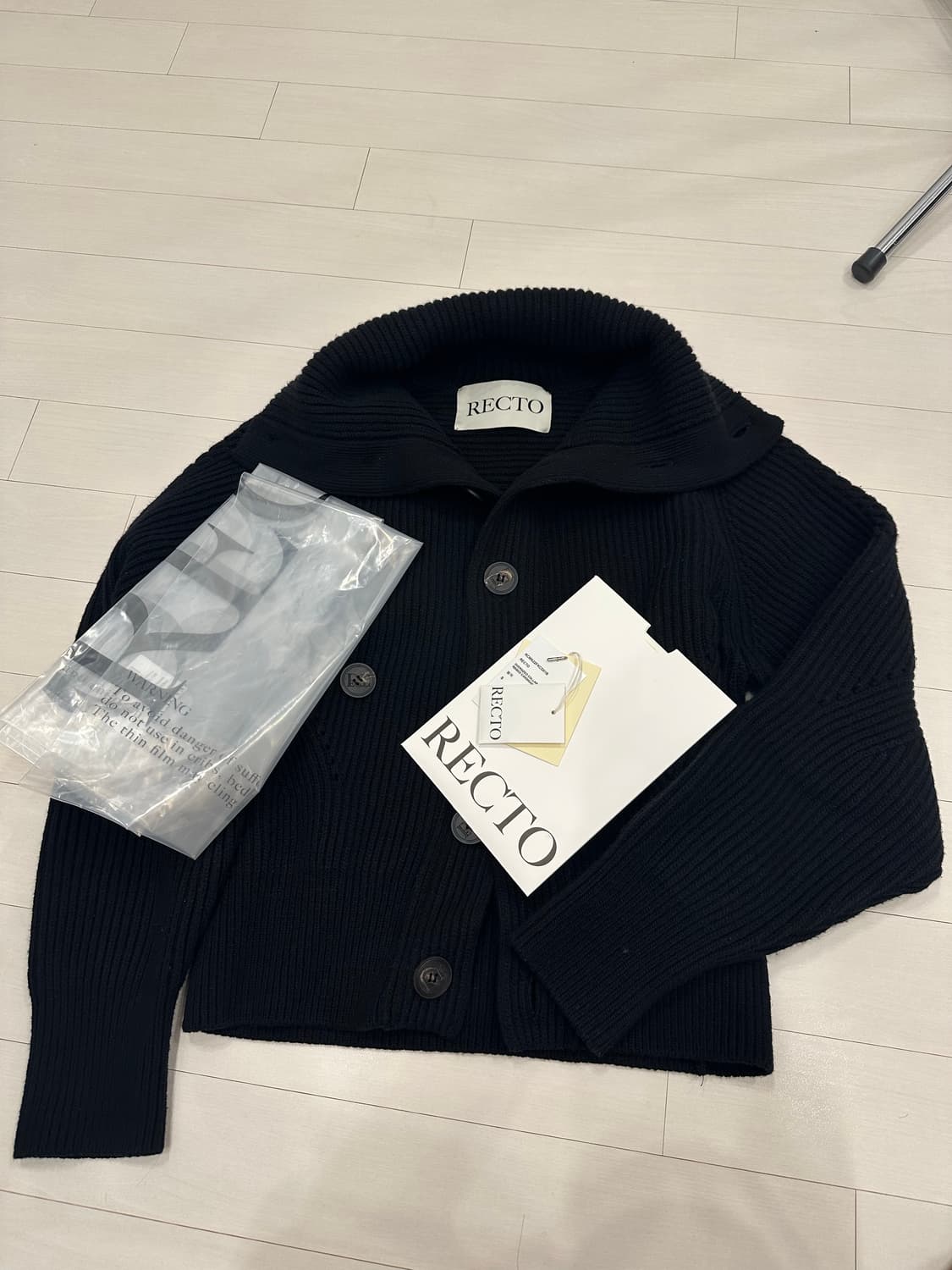 렉토 oversized collar wool ribbed cardigan 상품이미지1
