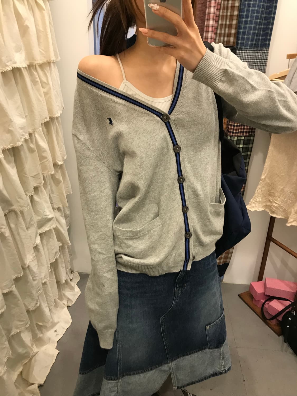 폴로 그레이 라인포인트 가디건 상품이미지2